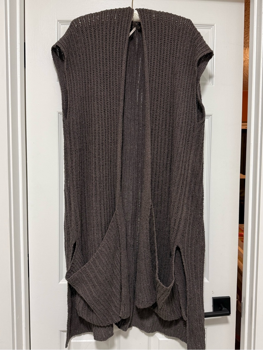 Free People Open-Front Knit Cardigan Chocolate Brown Duster Length Size Large